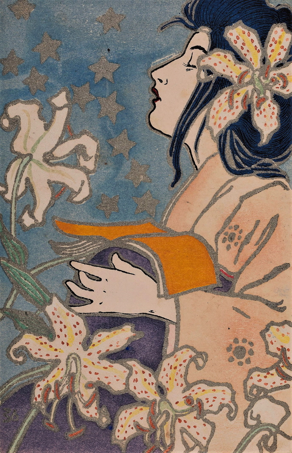 Открытка из серии Красавицы и чувства - Ученица... аромат (1905).jpg