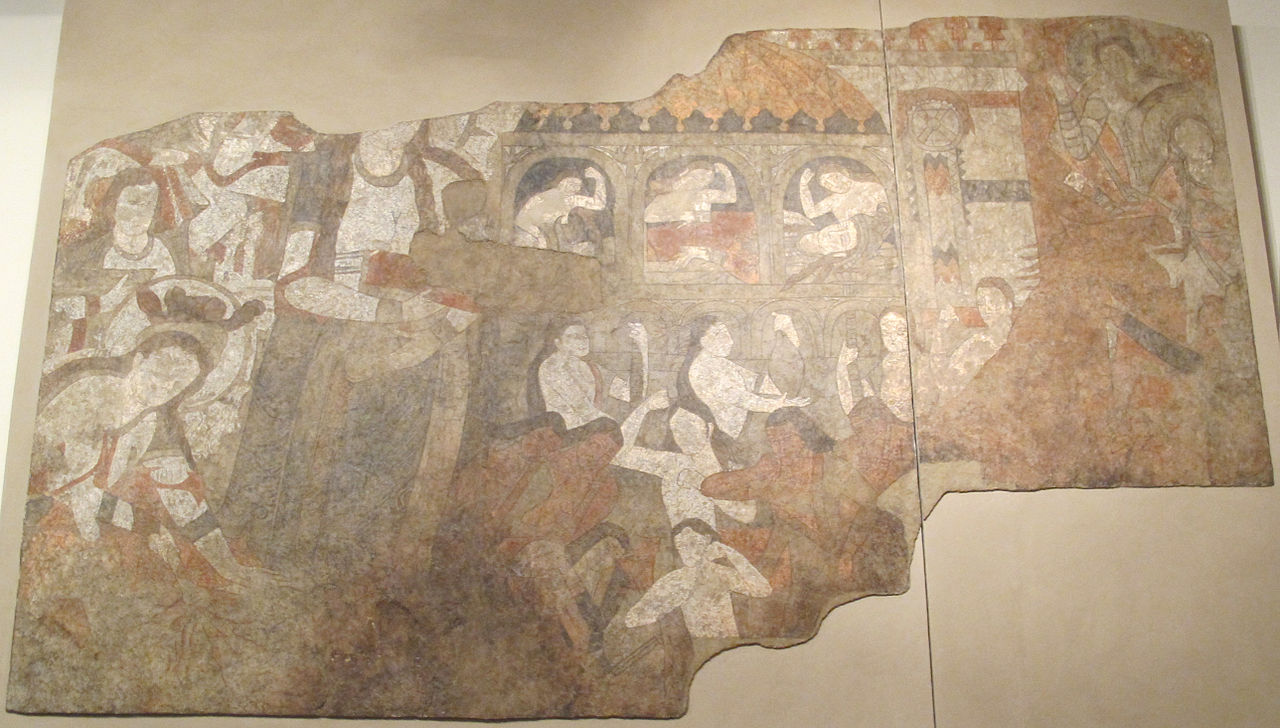 6 тадж 1280px-Compianto,_pendjikent,_tempio_II,_sala_principale_muro_sud,_VI_sec.jpg
