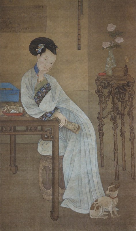 800px-Leng_Mei._Beautiful_Woman_in_an_Interior_with_a_Dog.Tianjin_Museumв.jpg