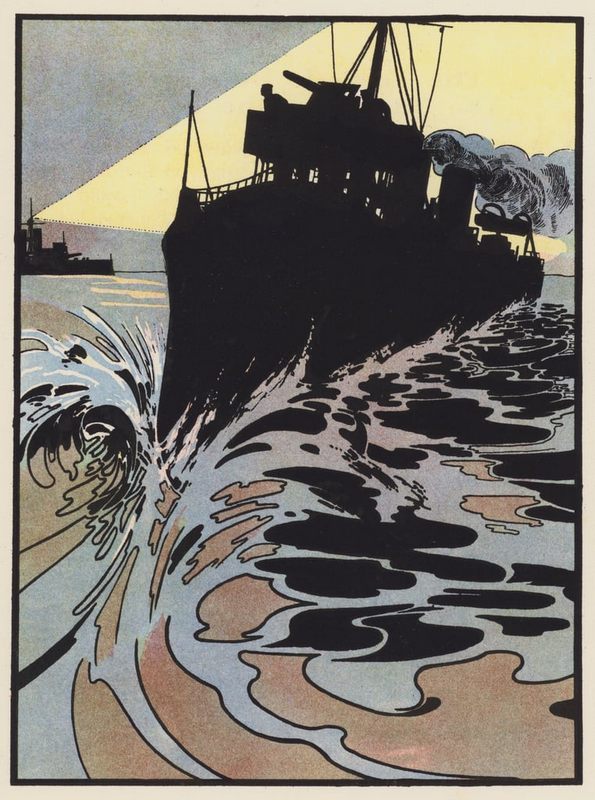 Charles_Robinson_-_A_Destroyer_trying_to_escape_from_the_Searchlight_-_(MeisterDrucke-а396864).jpg