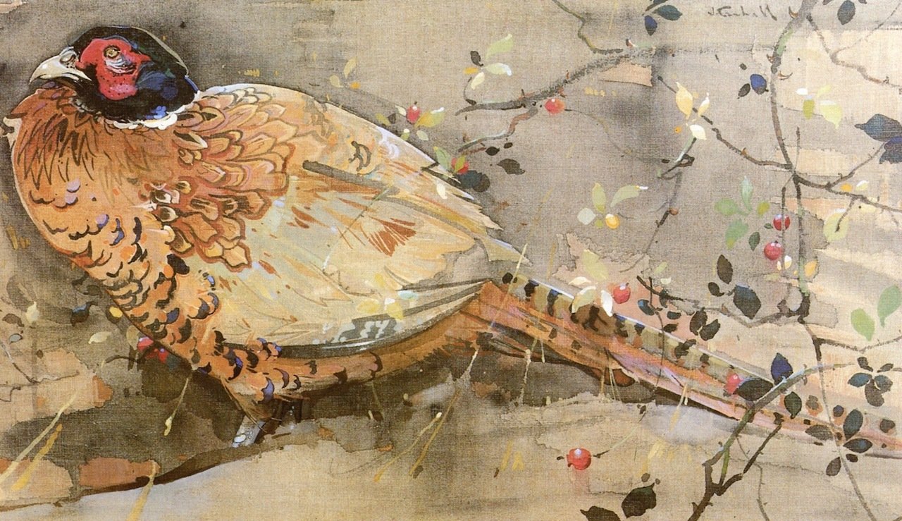 Cock-Pheasant-with-Foliage-and-Berries-Joseph-Crawhall-oil-painting.jpeg