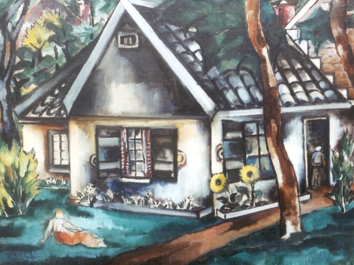 Else_Berg_Vrouw_voor_een_huis_met_zonnebloemen.jpg