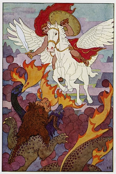 Frederick_Richardson_-_Pegasus_started_right_toward_the_Chimeras_threefold_head_.jpg