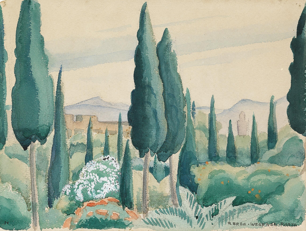 Gerda_Wegener_-_Udsigt_over_marokkansk_landskab,_i_forgrunden_pinjer.png