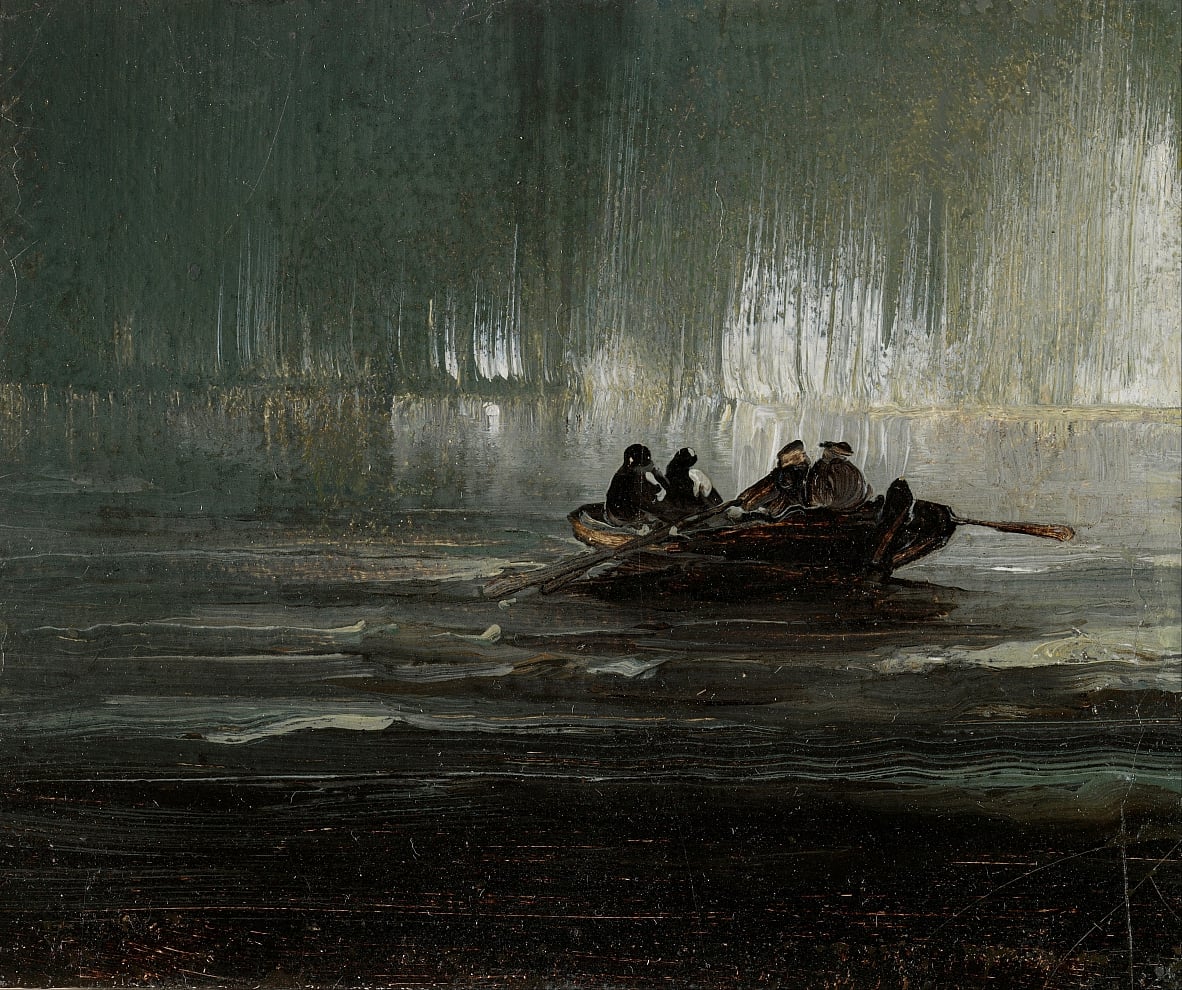 Peder Balke - Nordlys over fire menn i robt - (MeisterDrucke-605455).jpg