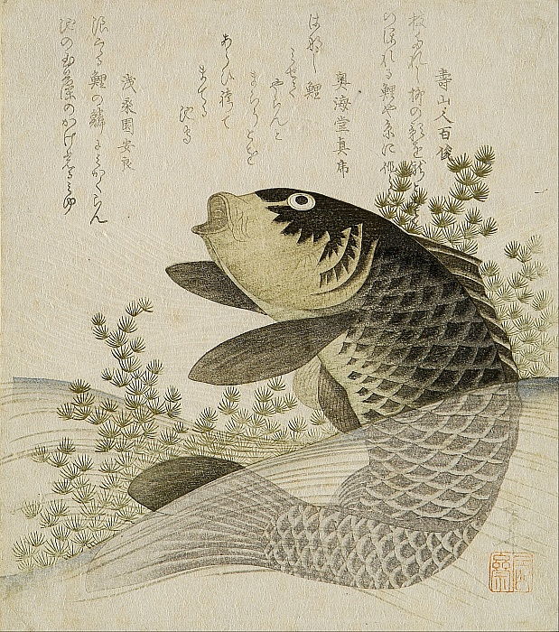 Ryuryukyo Shinsai - Carp among pond plants - (MeisterDrucke-18866).jpg