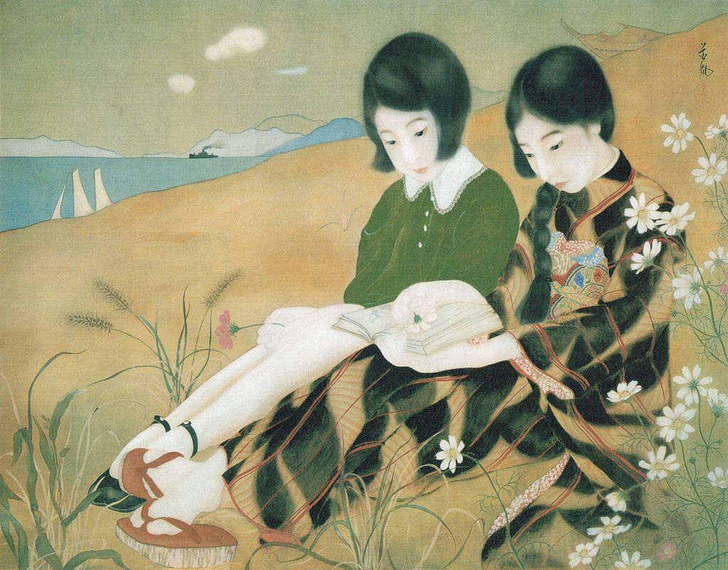 'Two_Girls_by_the_Sea'_signed_Kafu,_painting_on_silk,_c._mid-1920s,_.jpg