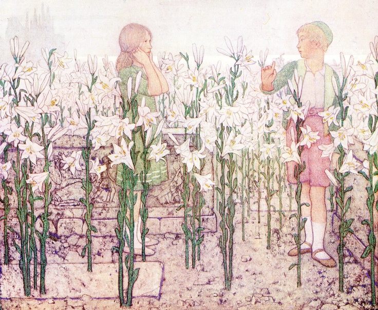 Tyltyl_turns_the_Diamond,_Frederick_Cayley_Robinson_illustration_from_The_Blue.jpg
